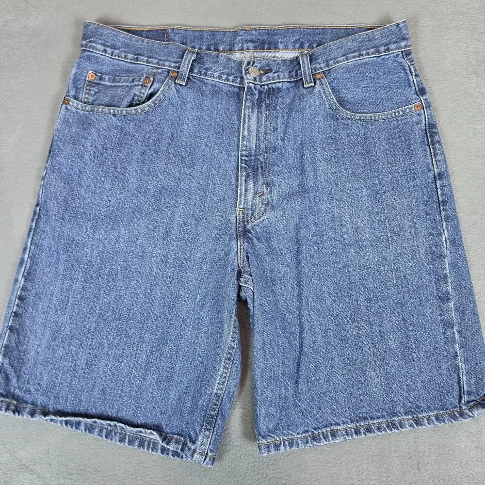 Levi's 469 Loose Denim Shorts Mens W36 Blue Medium Wash Relaxed Casual